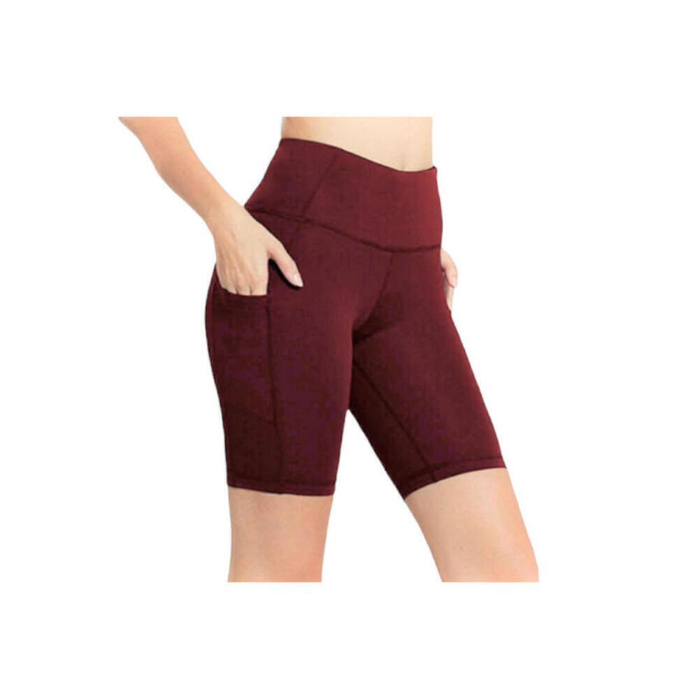 Ideology Women High Rise, Side Pockets Ins. 10" Biker Shorts,Fruity Red Pear, S - Picture 3 of 3
